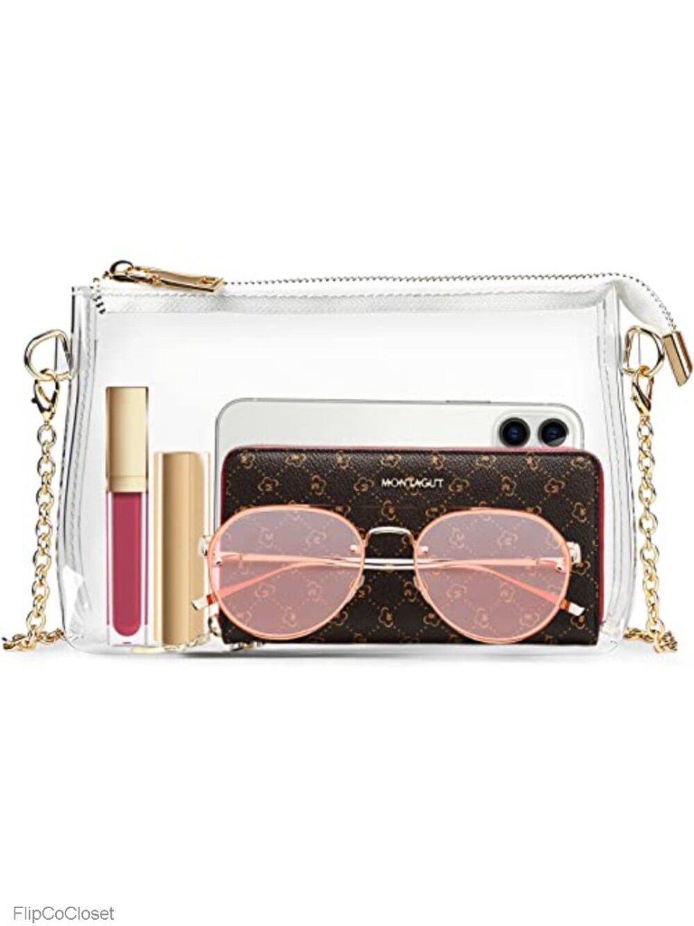 Clear PVC Crossbody Bag Chain Strap Stadium Approved Purse